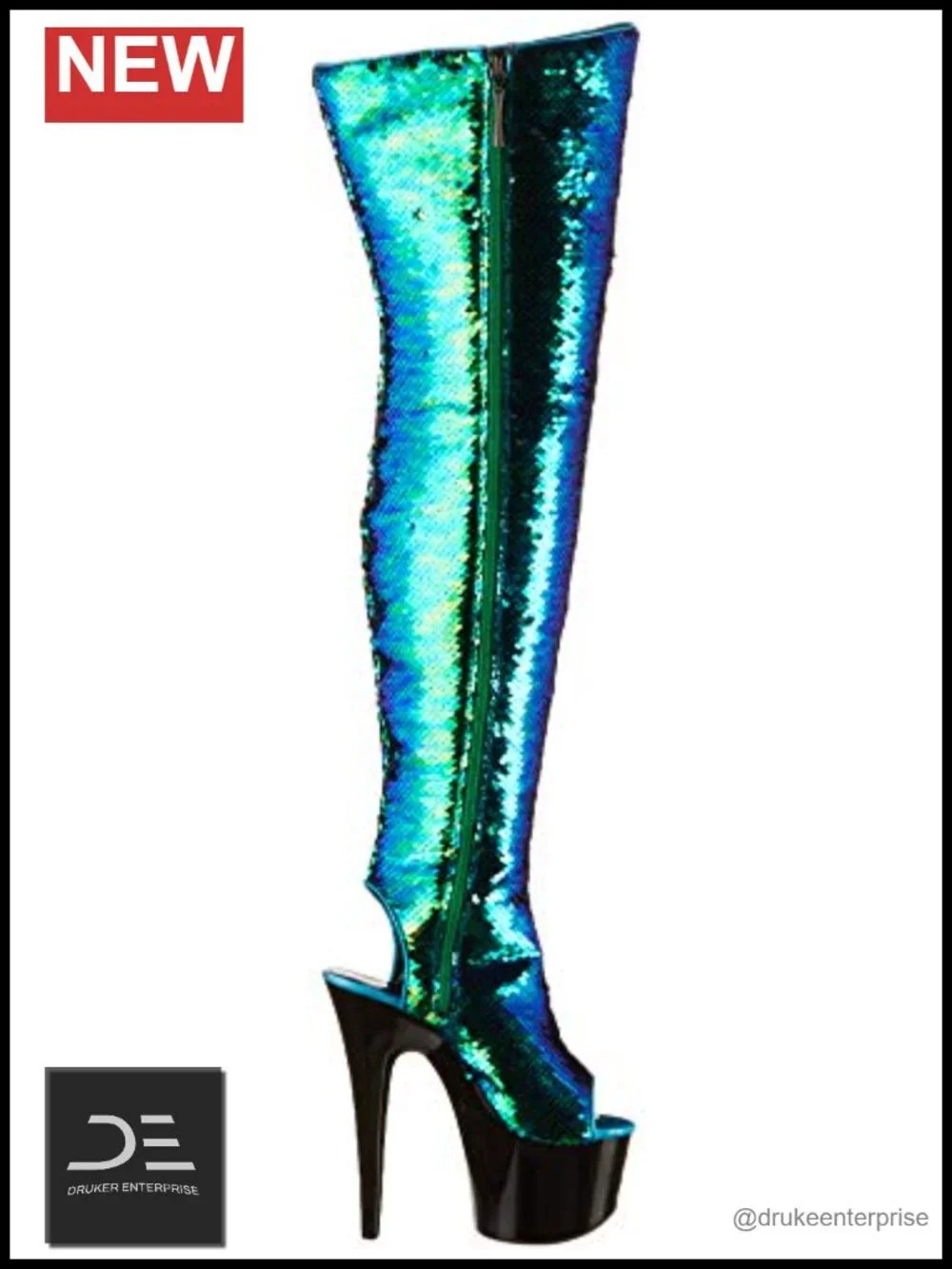 Over the Knee Glitter Sequin Evening Boots Round Toe Zip